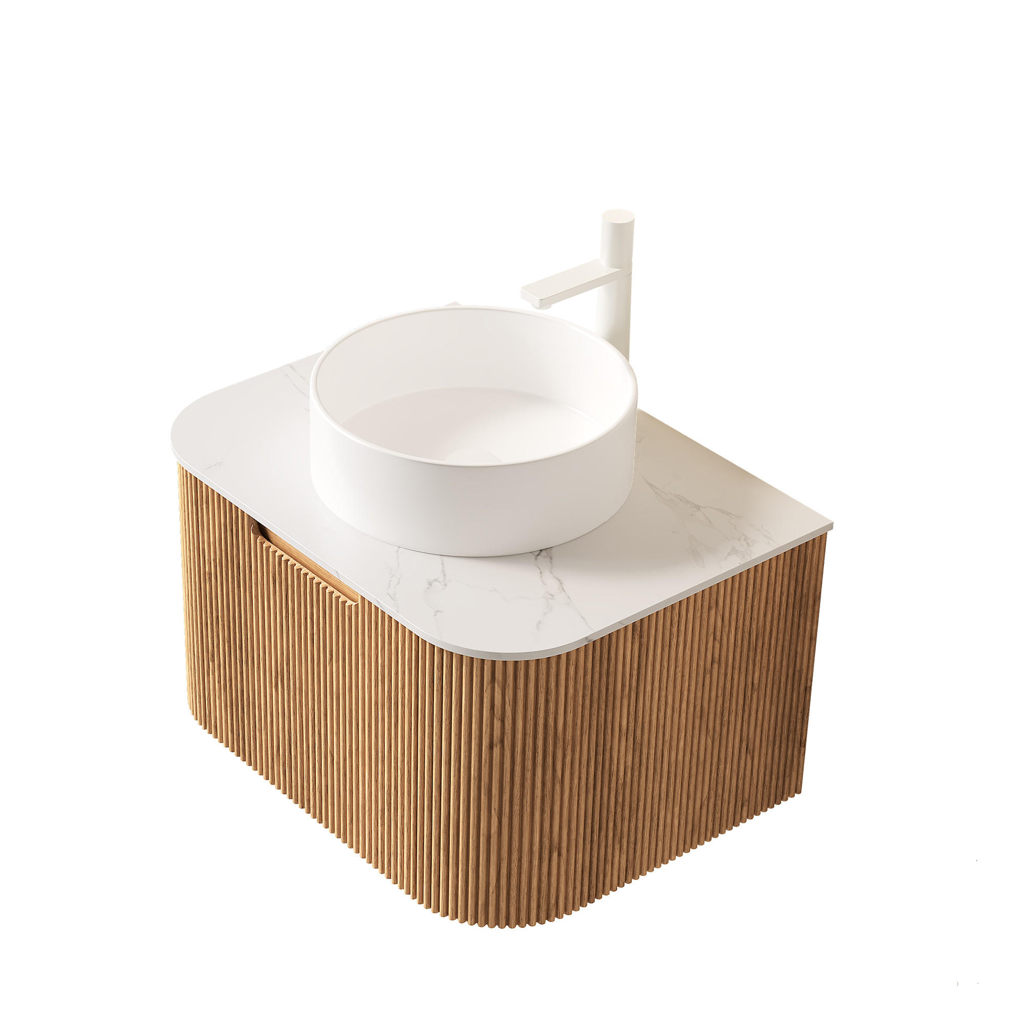 WASCHTISCHKOMBI 61x48x49cm Naturholz/Weiß mit Keramikbecken & Soft-Close - Naturfarben, Keramik (61/49/48cm) - Modfu