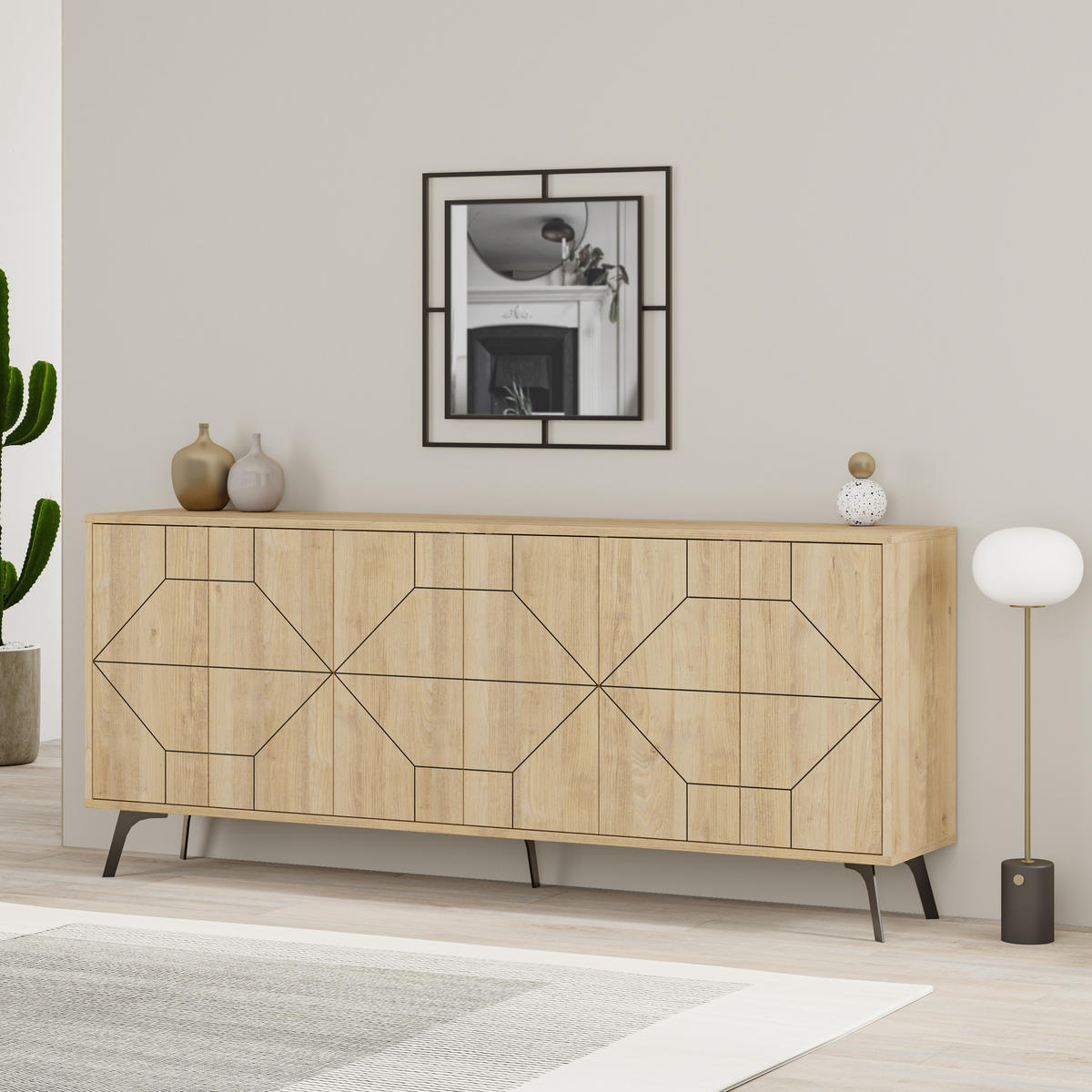 SIDEBOARD Dune Eiche 181/35/77,4 cm - Eichefarben/Schwarz, Holzwerkstoff/Metall (181/77.4/35cm) - Decortie