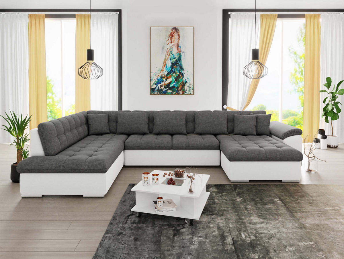 WOHNLANDSCHAFT Niko Bis Lux, Seite: Rechts - Weiß, Holz/Textil (348/76/205cm) - MIRJAN24