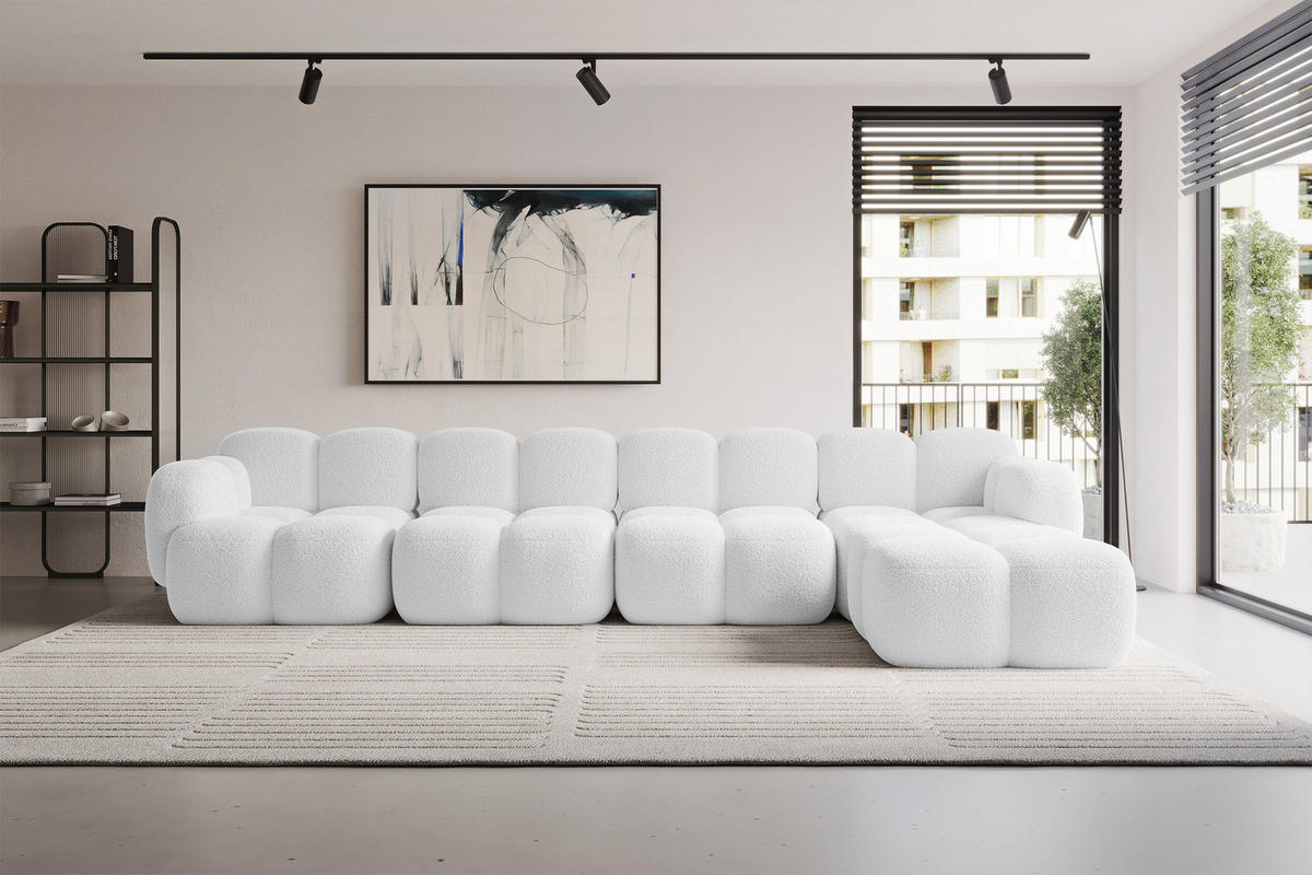 ECKSOFA modulares Sofa Rechts Miko-L3 390x205x75 Weiß Bouclé - Schwarz/Weiß, Holzwerkstoff/Kunststoff (390/205cm) - ALTDECOR