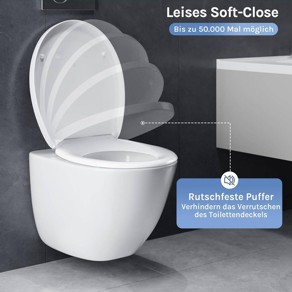 WC SITZ mit Absenkautomatik,Fast Fix Toilettensitz,Weiß Oval - Weiß, Kunststoff (37/6.6/45cm) - Woltu