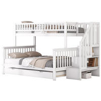 ETAGENBETT 90/200 und 140/200 cm mit Rollbett, Treppe mit Stauraum und Lattenrost, Kiefer, Weiß - Weiß, Holzwerkstoff (90/200cm) - Redom