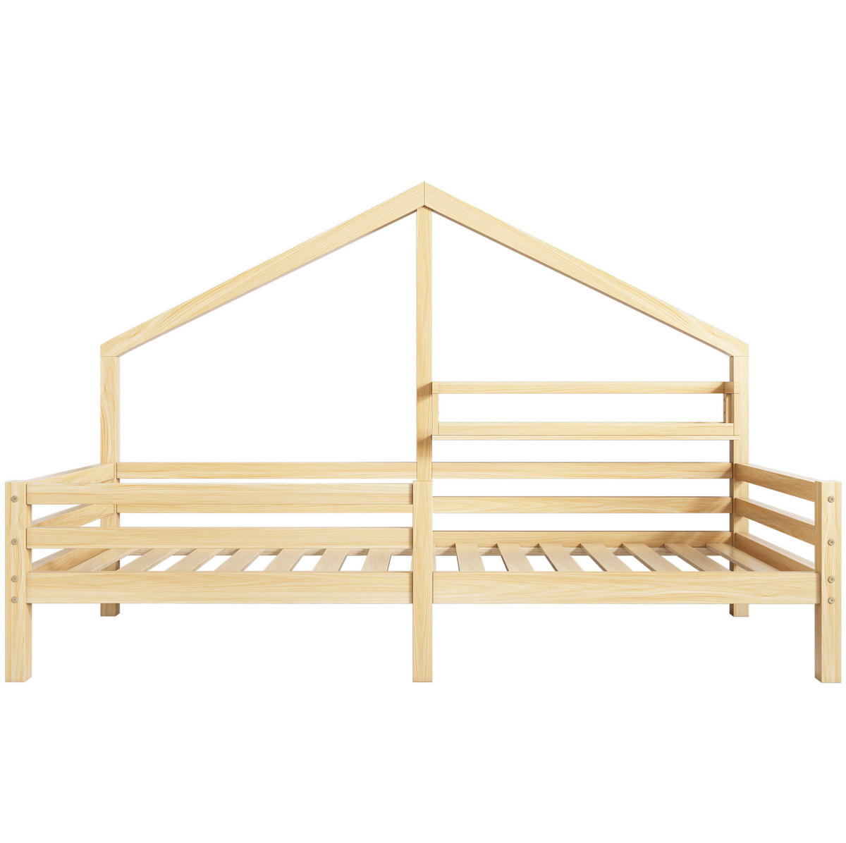 HAUSBETT 90/200 cm Natur aus Kiefernholz mit Ablageregal - Naturfarben, Holzwerkstoff (90/200cm) - OKMYHOME