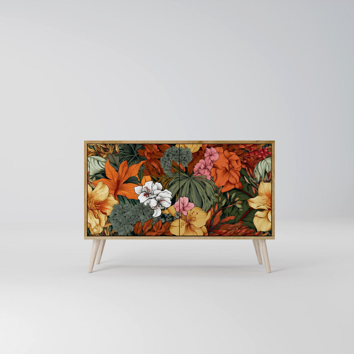 SIDEBOARD RADIANT FLORA, Eicheneffekt, 111x42x77,5 cm, 2 Türen - Eichefarben/Buchefarben, Holzwerkstoff/Buchenholz (111/77.5/42cm) - SpaceRebels