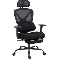 ERGONOMICKÁ kancelárska stolička čierna s opierkou hlavy, bedrovou oporou a výsuvnou podnožkou z plastu - čierna, plast (73/128/75cm) - OKWISH