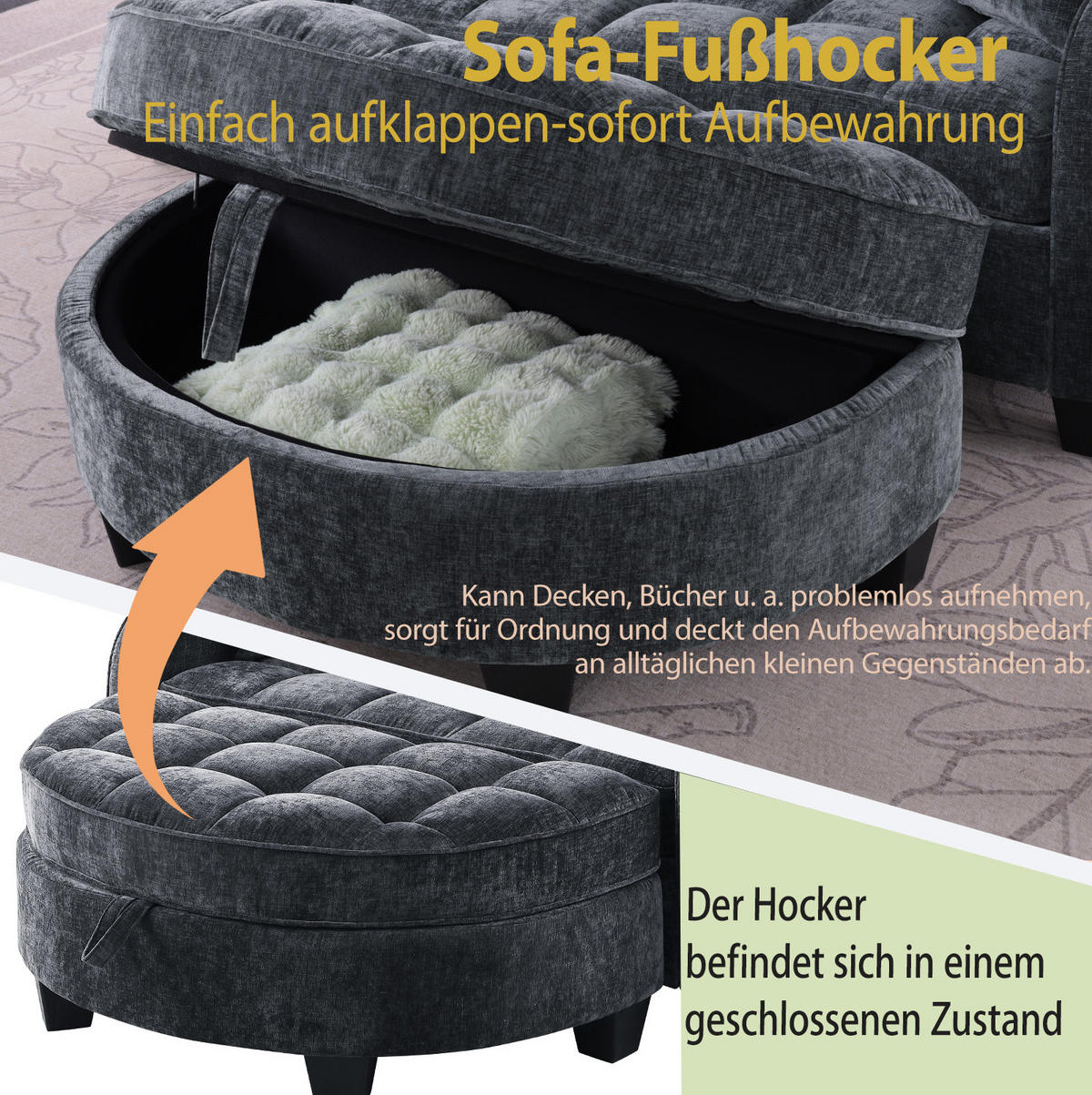 SOFA-BETT 132/129/93 cm aus Eukalyptusholz mit Aufbewahrungshocker Schwarz - Schwarz, Holz (129/93/132cm) - Modenvie