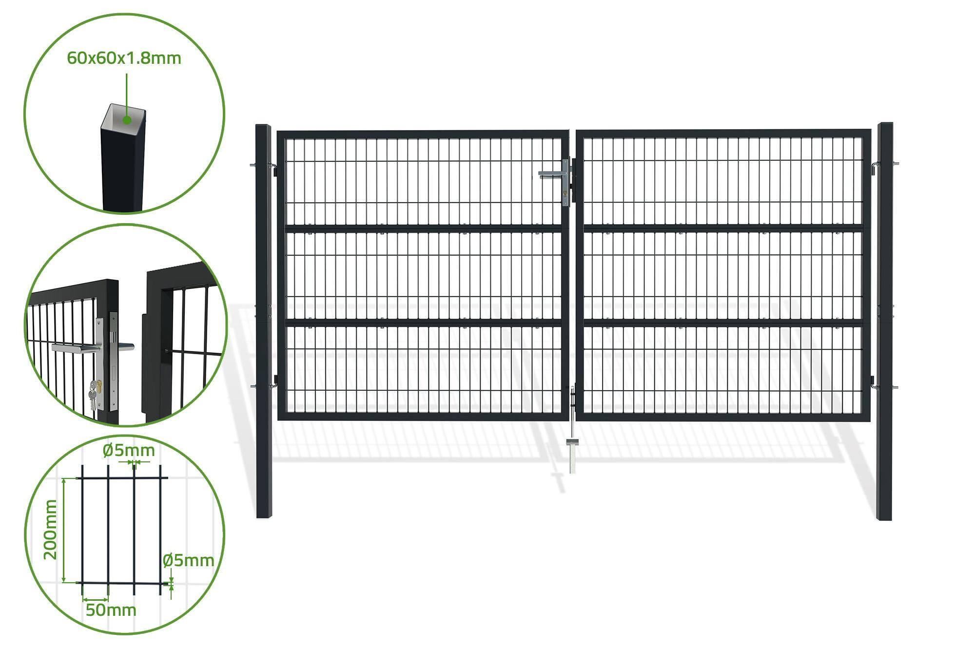 ZAUNTOR Razo Grau 3m H.140cm + TÜRCHEN 1m H.140cm - Grau, Metall (306/146cm) - Casanoov