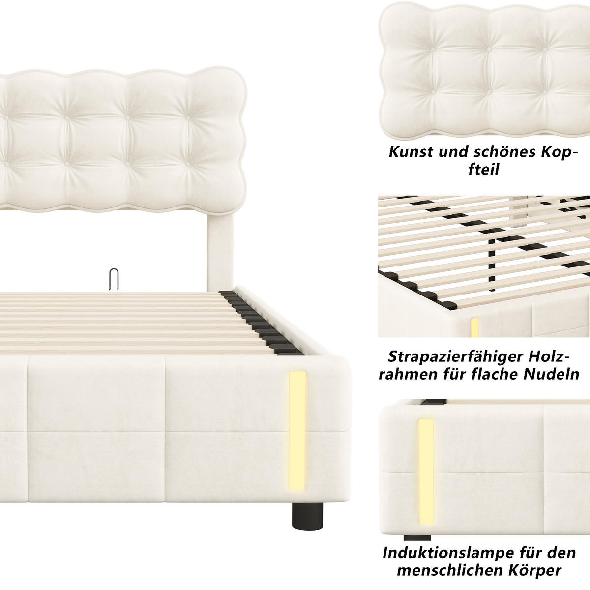 POLSTERBETT 140x200 cm, Beige, mit Stauraum - Beige, Textil/Metall (140/200cm)