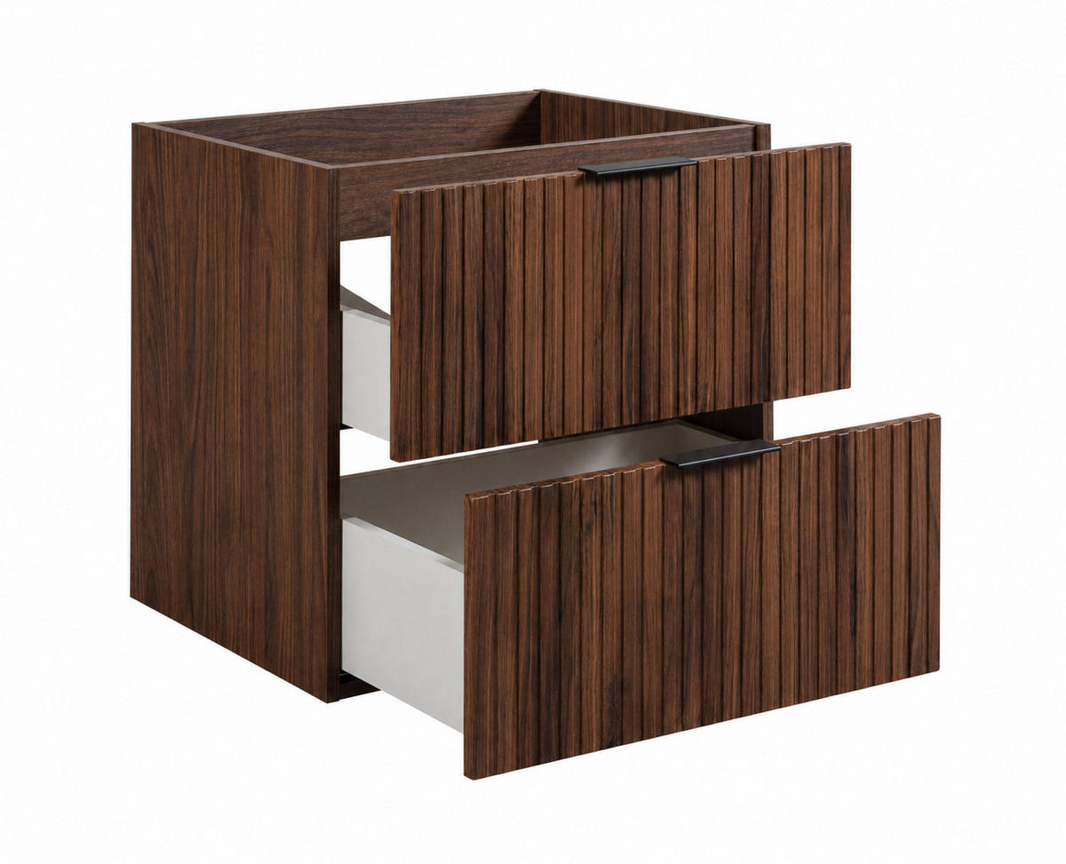 BADMÖBEL-SET MIT WÄSCHEKORB: Eiche Nussbaum, Griffe Schwarz, 160 x 46 x 57 cm - Eichefarben/Schwarz, Holzwerkstoff (160/57/46cm) - 3XE LIVING