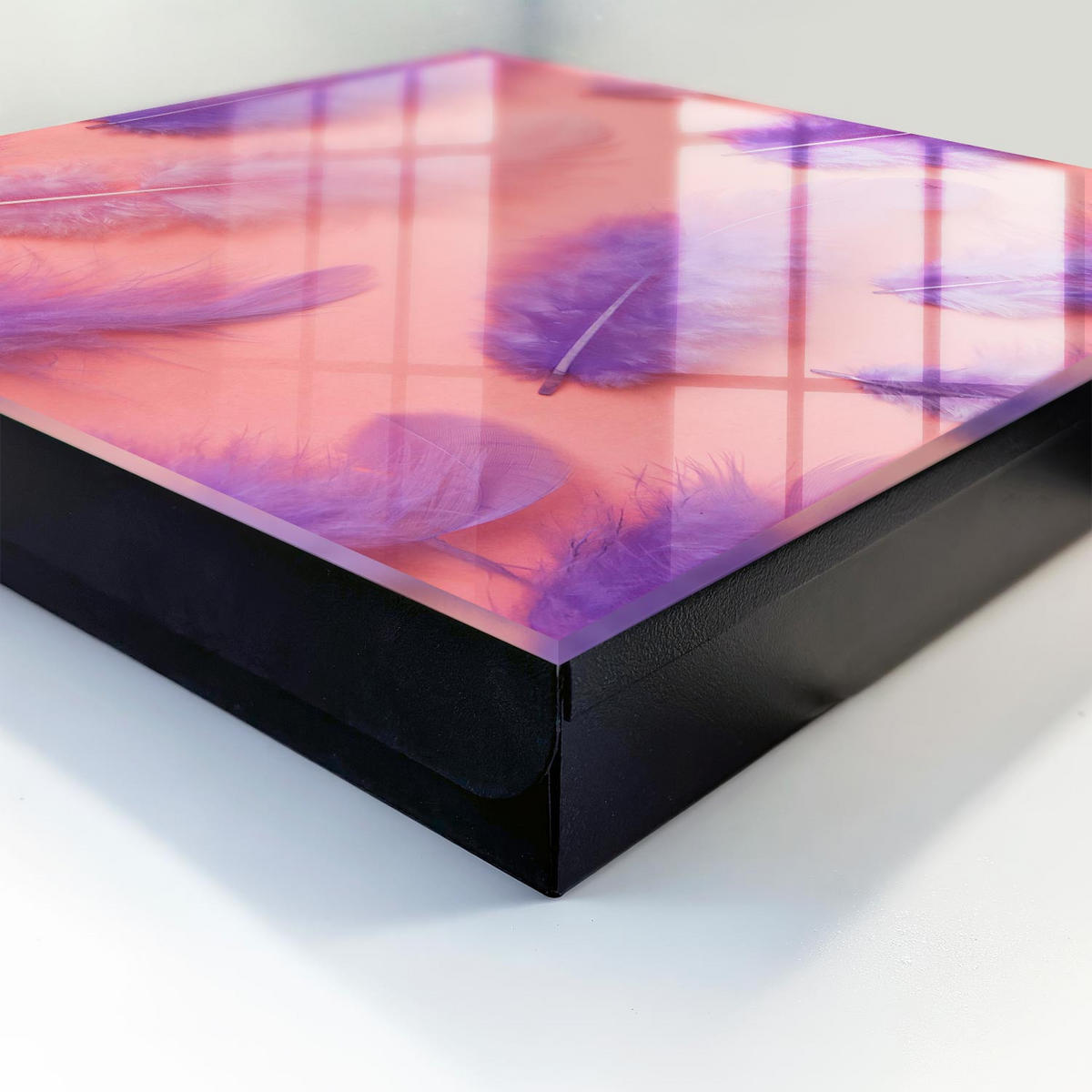 SCHLÜSSELBOX Schwarz 30x30 cm- Türöffnung nach rechts - Lila Federn - Lila, Metall (30/30/5cm) - TULUP