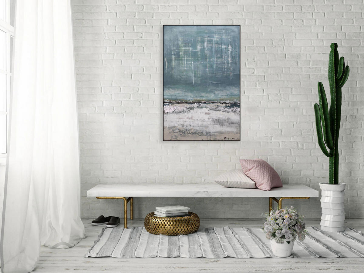 ACRYLBILD HANDGEMALT 80/120 cm - Blau/Beige, Holz/Textil (2.74/120cm) - KUNSTLOFT
