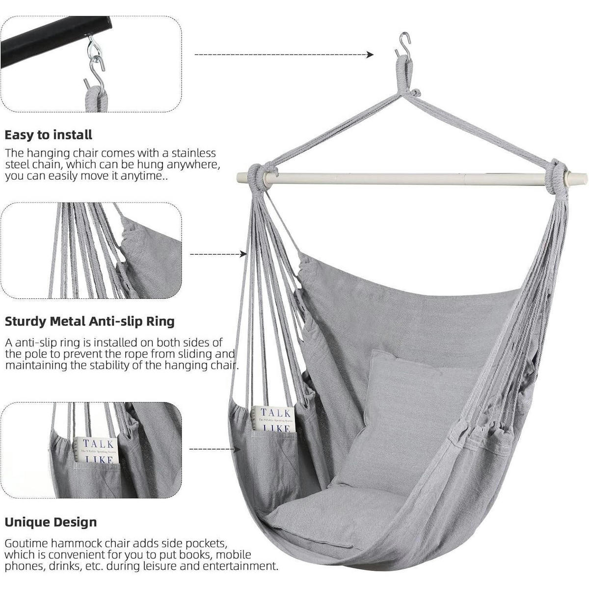 HÄNGESESSEL Grau mit 2 Sitzkissen - Grau, Textil (100/1.5/150cm)