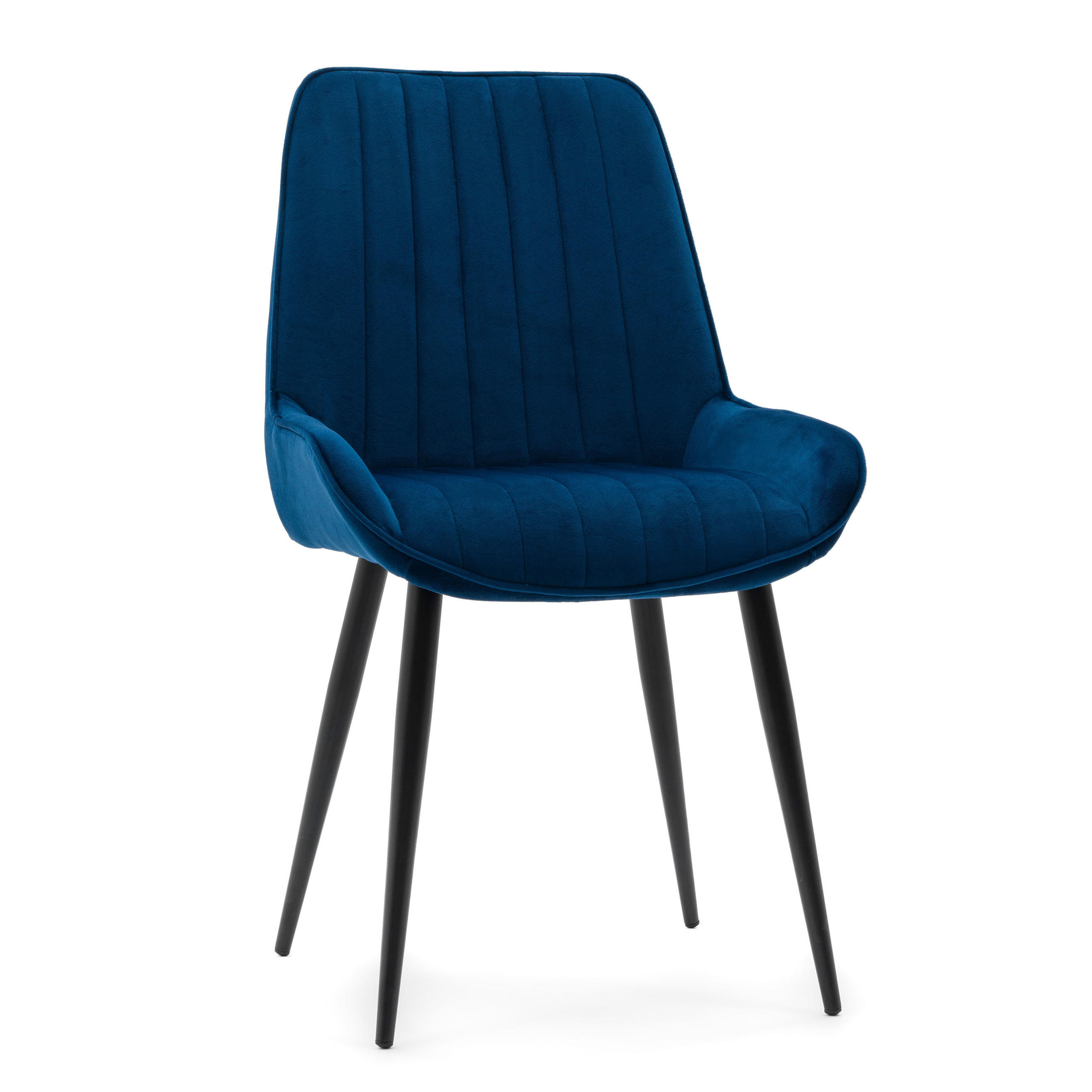 STUHL LUCA gepolstert mit Steppung - marineblau schwarze Beine - Samt Velours - Schwarz/Dunkelblau, Textil/Metall (51/88/50cm) - NEW HOME