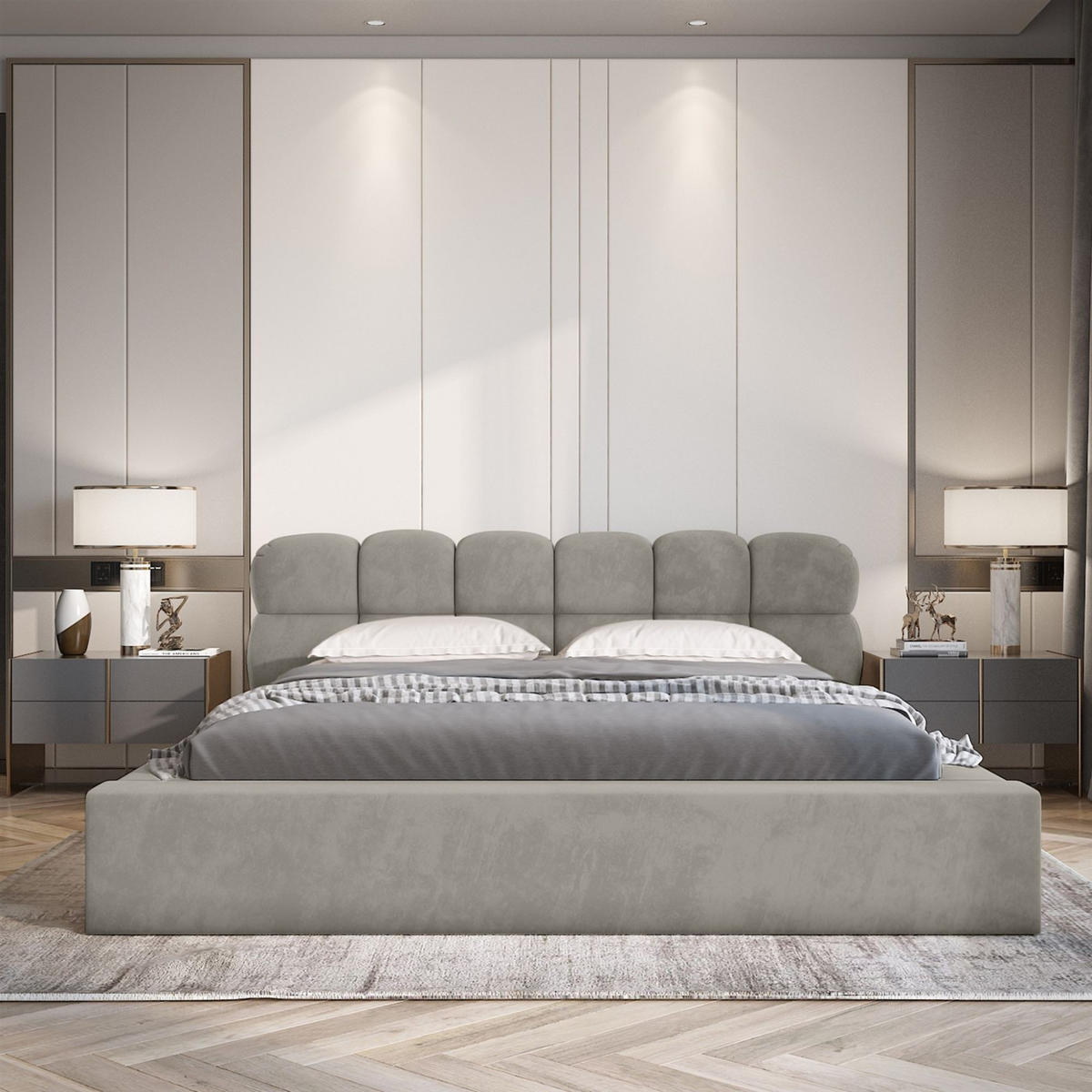 POLSTERBETT Grove In Ditra Komplettset - Hellgrau, Holzwerkstoff/Textil (160/200cm) - Fun Möbel
