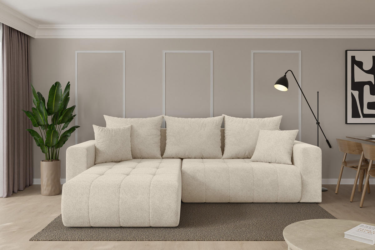 ROHOVÁ SEDAČKA s funkcí spaní, otoman vlevo MILA-L 277x194x86 krémová velur - černá/krémová, kompozitní dřevo/textil (277/194cm) - ALTDECOR