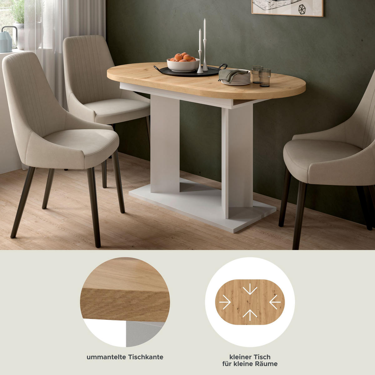 ESSTISCH Gunnar (B/H/T: ca. 170/76/70 cm) in weiß/Artisan Eiche Nachbildung - Weiß, Holzwerkstoff (70/170/76cm)