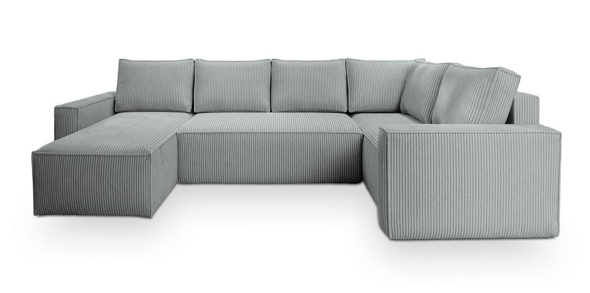 WOHNLANDSCHAFT NORENA R-S Hellgrau Kordstoff mit Schlaffunktion - Hellgrau, Holz (295/85/157.5cm) - MASSENO