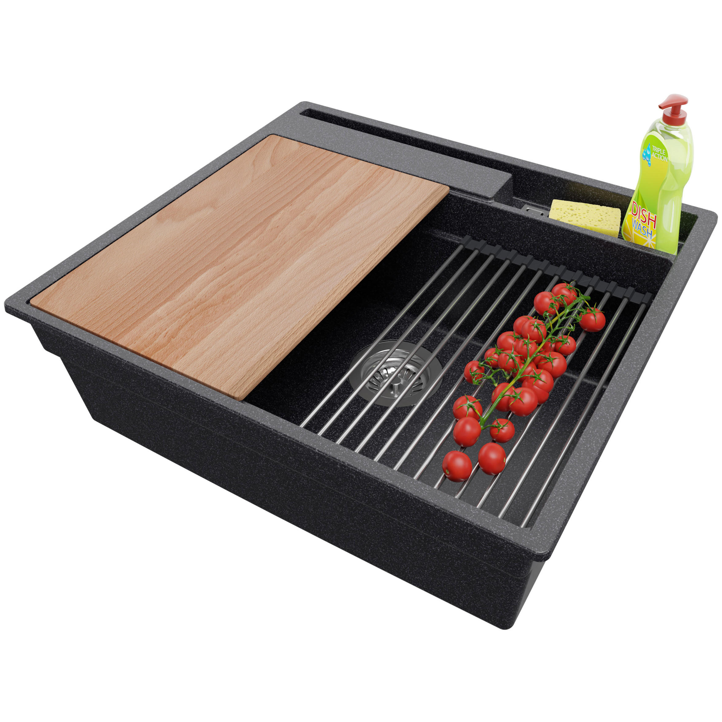 SPÜLBECKEN Oslo Pocket, 2-er set Anthrazit 58/53 cm 1 Becken + Ablauf-Set + Küchenzubehörset ab 60er Unterschrank - Chromfarben/Anthrazit, Kunststoff (58/20/53cm) - Primagran