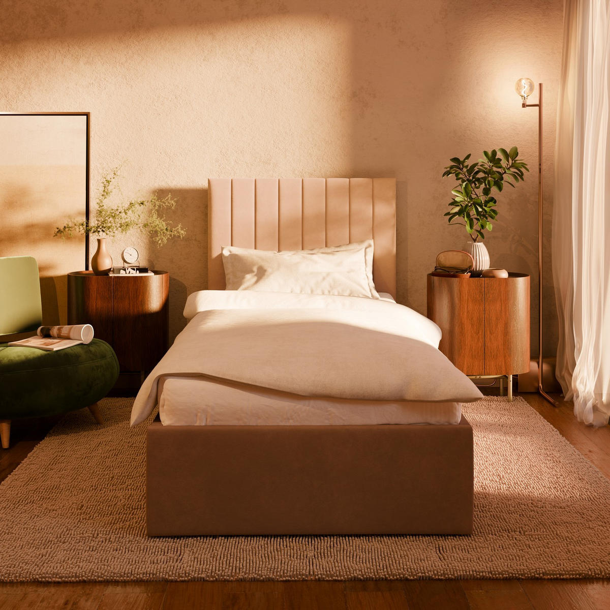POLSTERBETT MIT KOPFTEIL 90x200 mit Bettkasten POLLA, Beige - Beige, Textil (90/200cm) - Mebligo