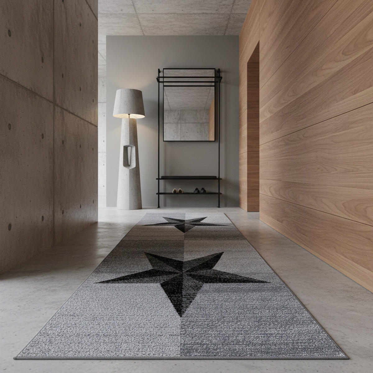 TEPPICH Kurzflor Sterne-Muster Polypropylen Wohnzimmer Grau Läufer 80x300 - Grau, Textil (80/300cm) - KADIMA DESIGN