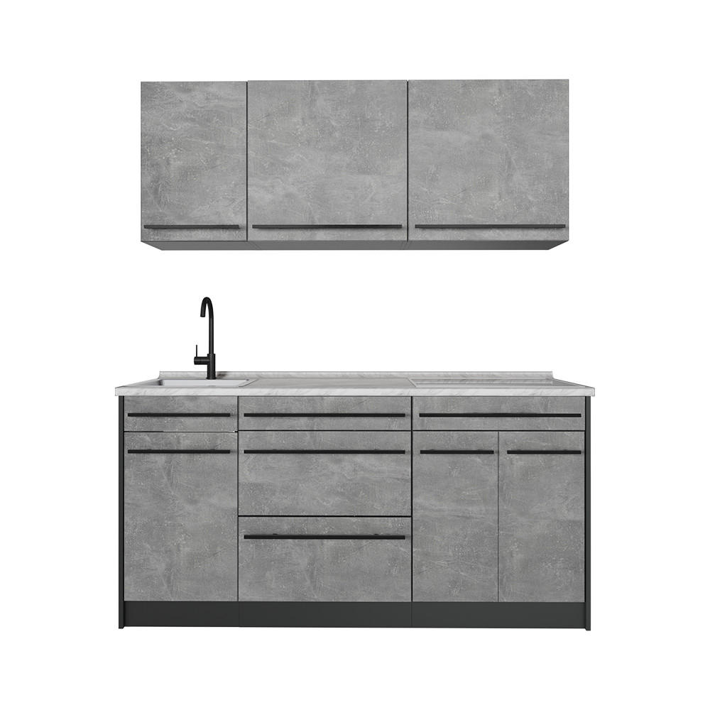 SINGLEKÜCHE R-Line, Beton/Anthrazit, 160 cm Arbeitsplatte Marmor - Anthrazit/Grau, Holzwerkstoff (160/81.6/60cm) - Vicco