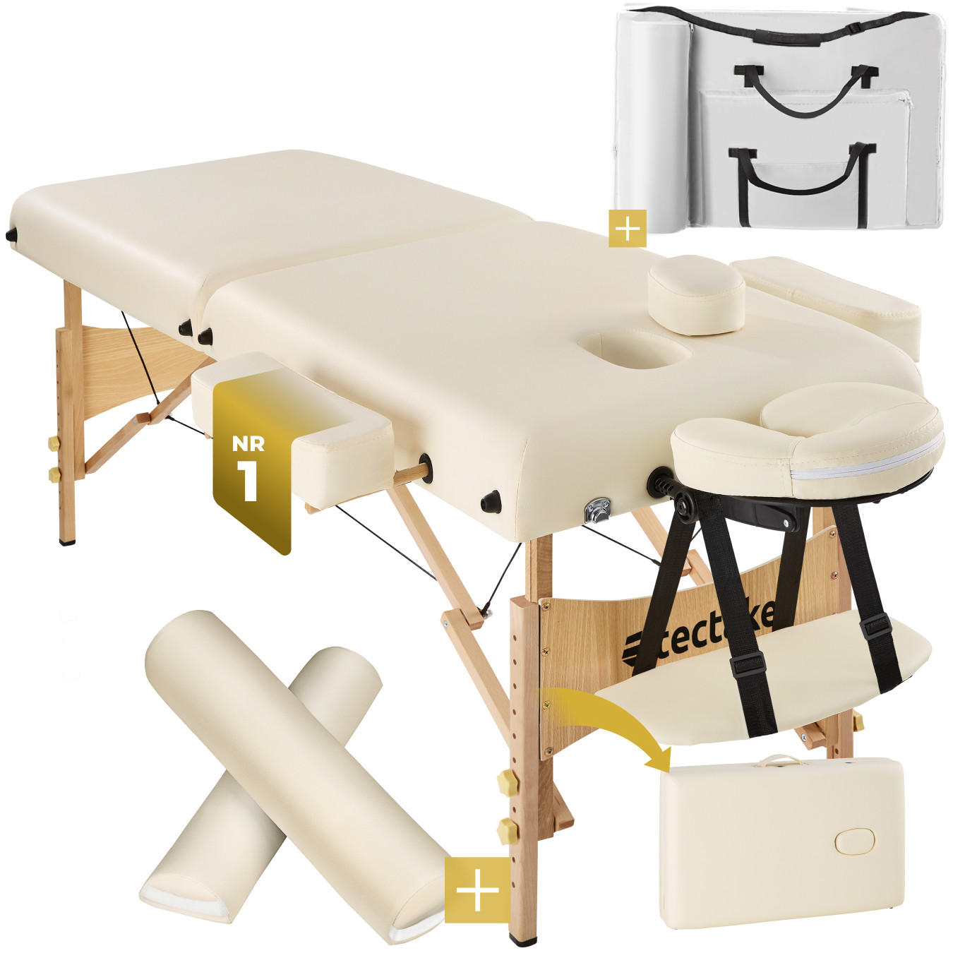 MASSAGELIEGE 2 Zonen, 220 x 83 x 87,5 cm,beige - Beige, Holz (59/65.5/187cm) - tectake