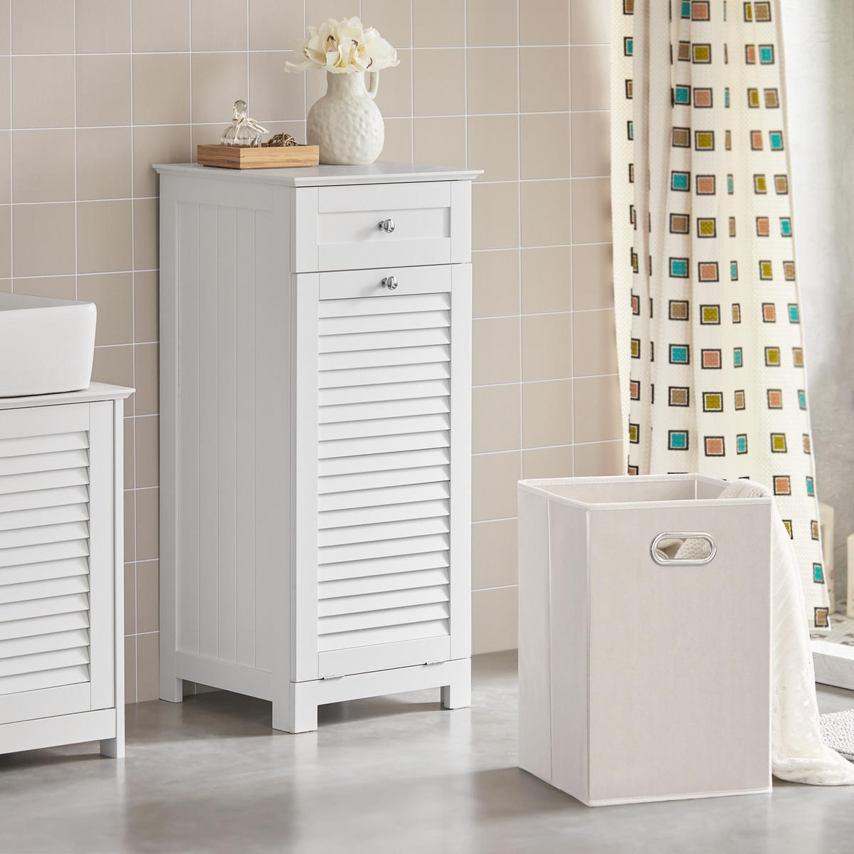 WÄSCHESCHRANK Weiß - Weiß, Holzwerkstoff (40/90/38cm) - SoBuy