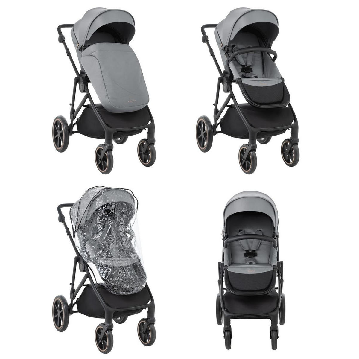 KINDERWAGEN Thea 2 in 1 grau EVA-Räder verstellbarer Schiebegriff Babywanne - Grau, Metall (78/57/102cm) - Kikka boo
