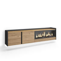 LOWBOARD, Eiche und Schwarz, 212/35/50cm, Kamin mit Feuereffekt XXL - Eichefarben, Holzwerkstoff (212/50/35cm) - Skraut Home