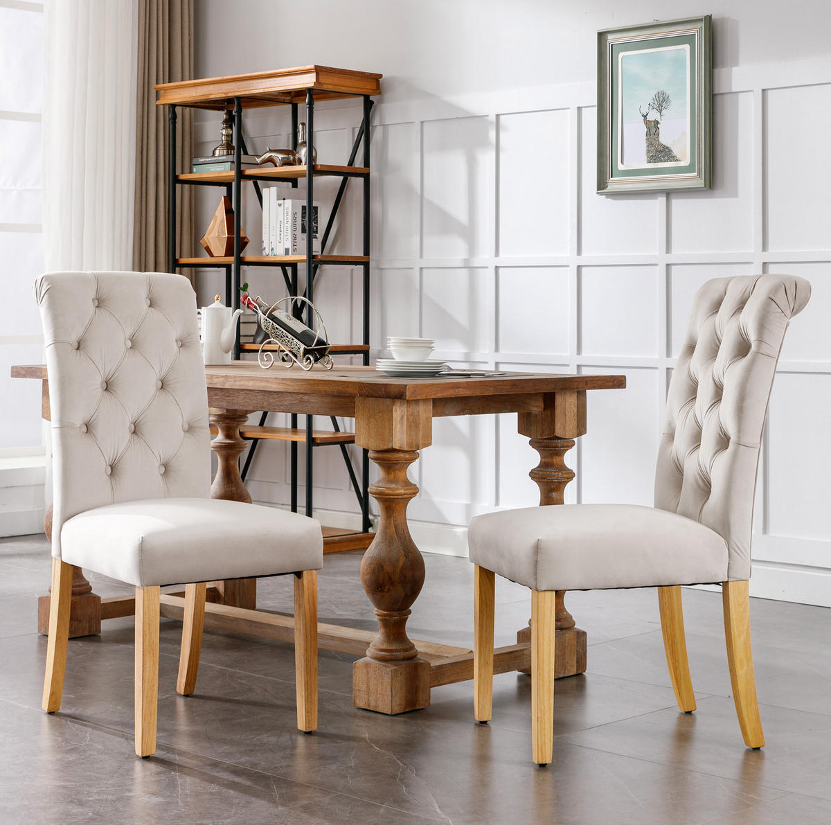 ESSZIMMERSTUHL 2er-Set Samt Beige mit Eichenbeinen - Beige, Holz (43/100/63cm) - Meubliv