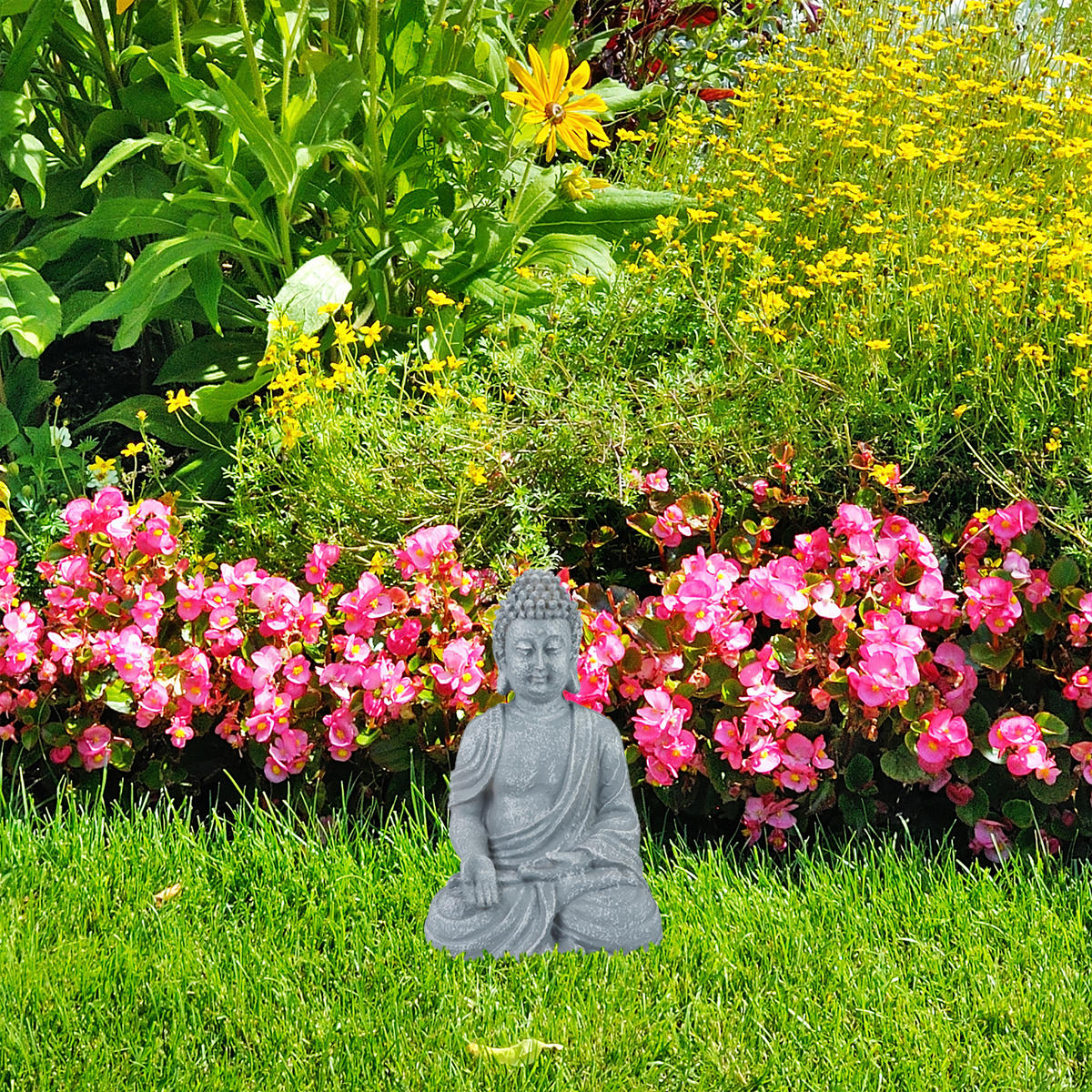 BUDDHAFIGUR - Grau, Kunststoff (18/30/11cm) - Relaxdays
