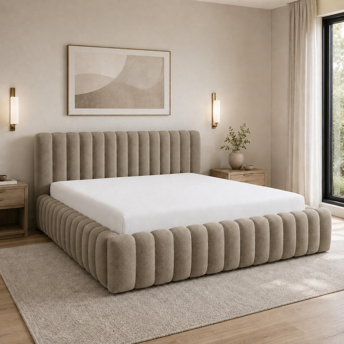 POLSTERBETT mit Stauraum Bouclé 200x200 cm in Steingrau - Dunkelgrau, Textil (200/200cm) - Home Collective