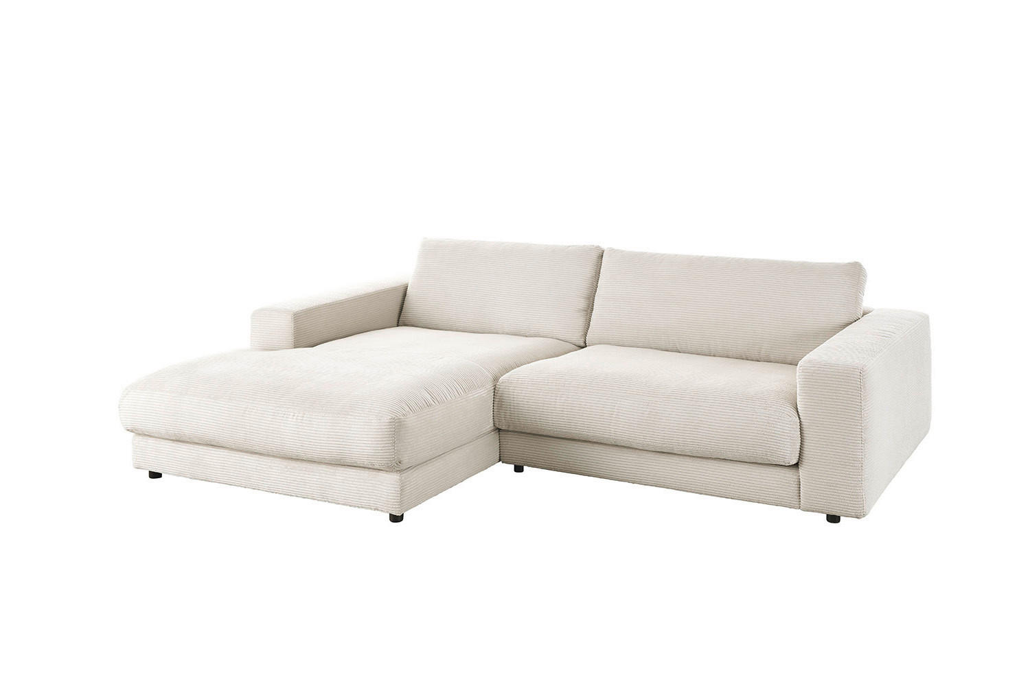 ECKSOFA MADELINE Cremeweiß Cord - Creme/Schwarz, Kunststoff/Textil (270/190cm) - KAWOLA