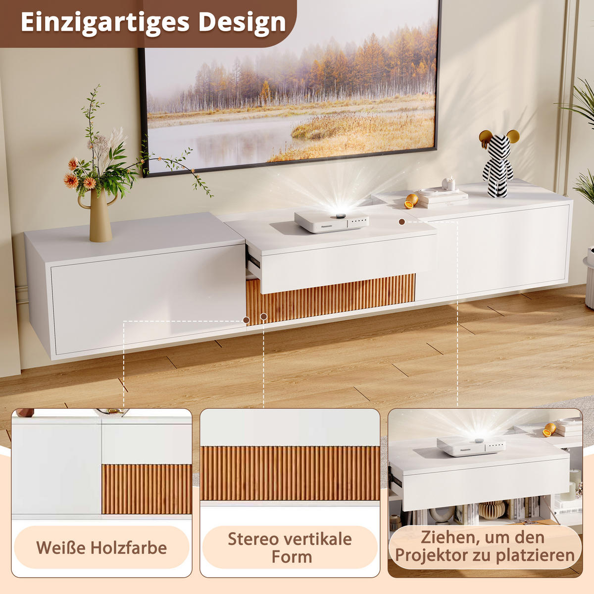TV-SCHRANK 180x34x30 Modern Niedriger TV-Ständer Projektor Halter - Weiß, Holzwerkstoff (34/30/180cm) - FLIEKS