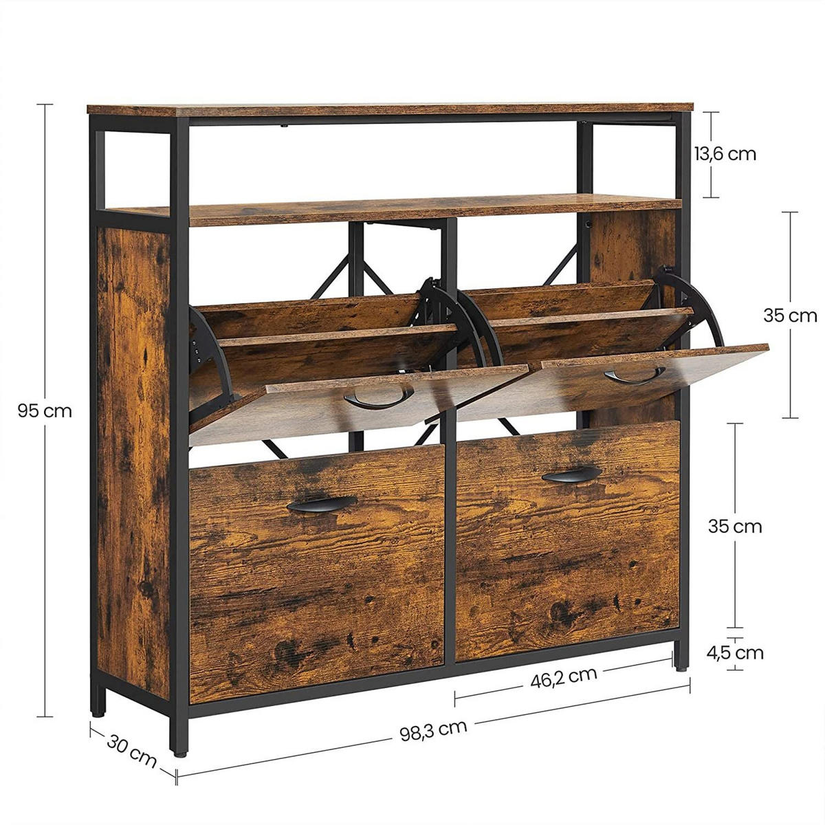 SCHUHSCHRANK SCHUHKOMMODE - Braun, Holzwerkstoff (30/95/98.3cm) - Hansiro