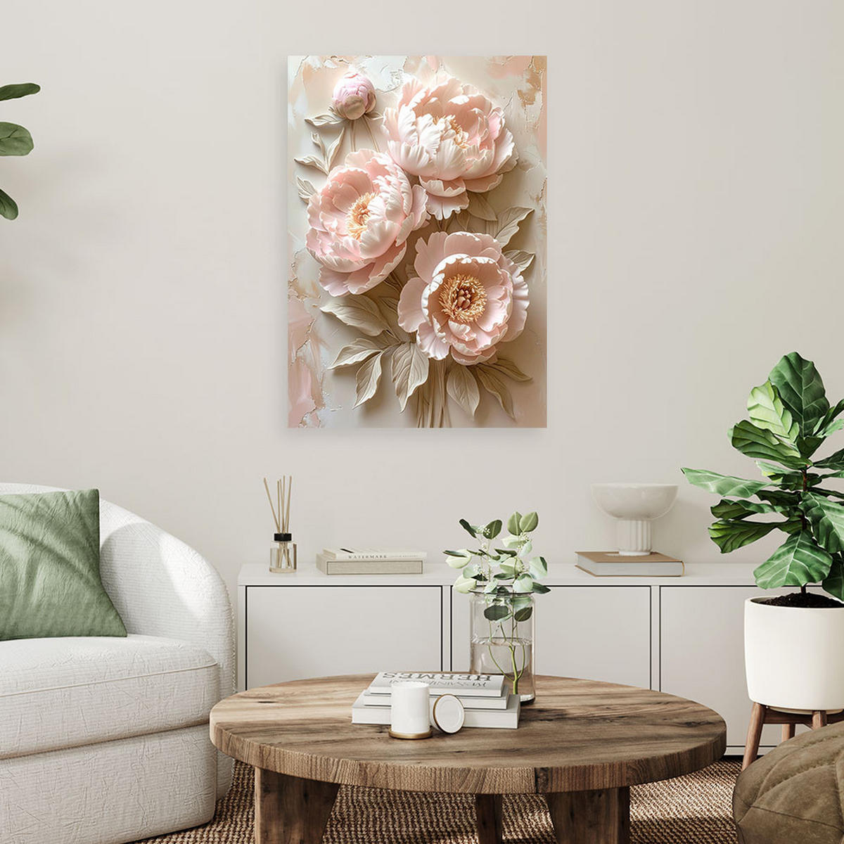 LEINWANDBILD, Pastellrosa Pfingstrosen in einem dekorativen Blumenarrangement - Rosa, Textil (20/30cm) - Feeby