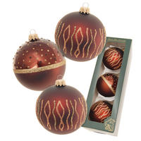 CHRISTBAUMKUGELN Afrika Streifen Braun 8cm (Glas / 3 Stk.) - Braun, Glas (7/8/7cm) - Krebs Glas Lauscha
