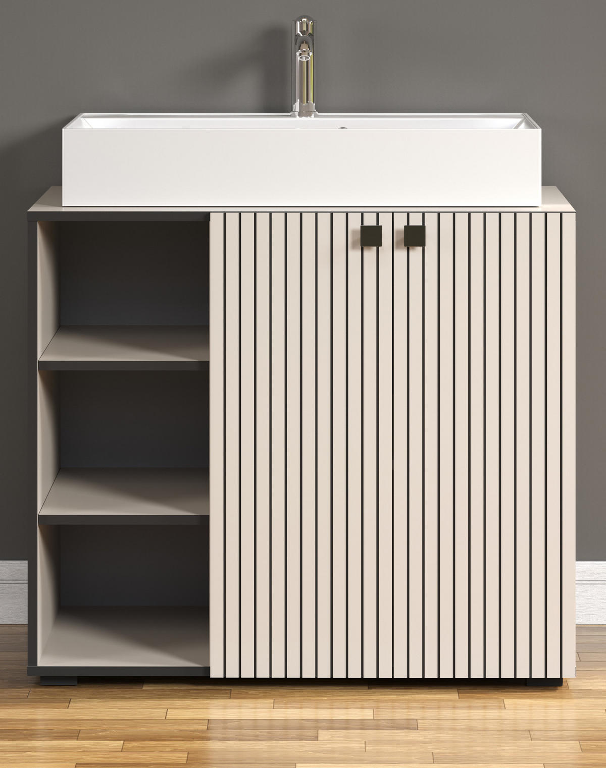 WASCHTISCH Kaschmir, Grau 90 cm, Set inklusive großem Waschbecken - Kaschmir/Schwarz, Holzwerkstoff/Metall (53/91/90cm) - Top.Furn