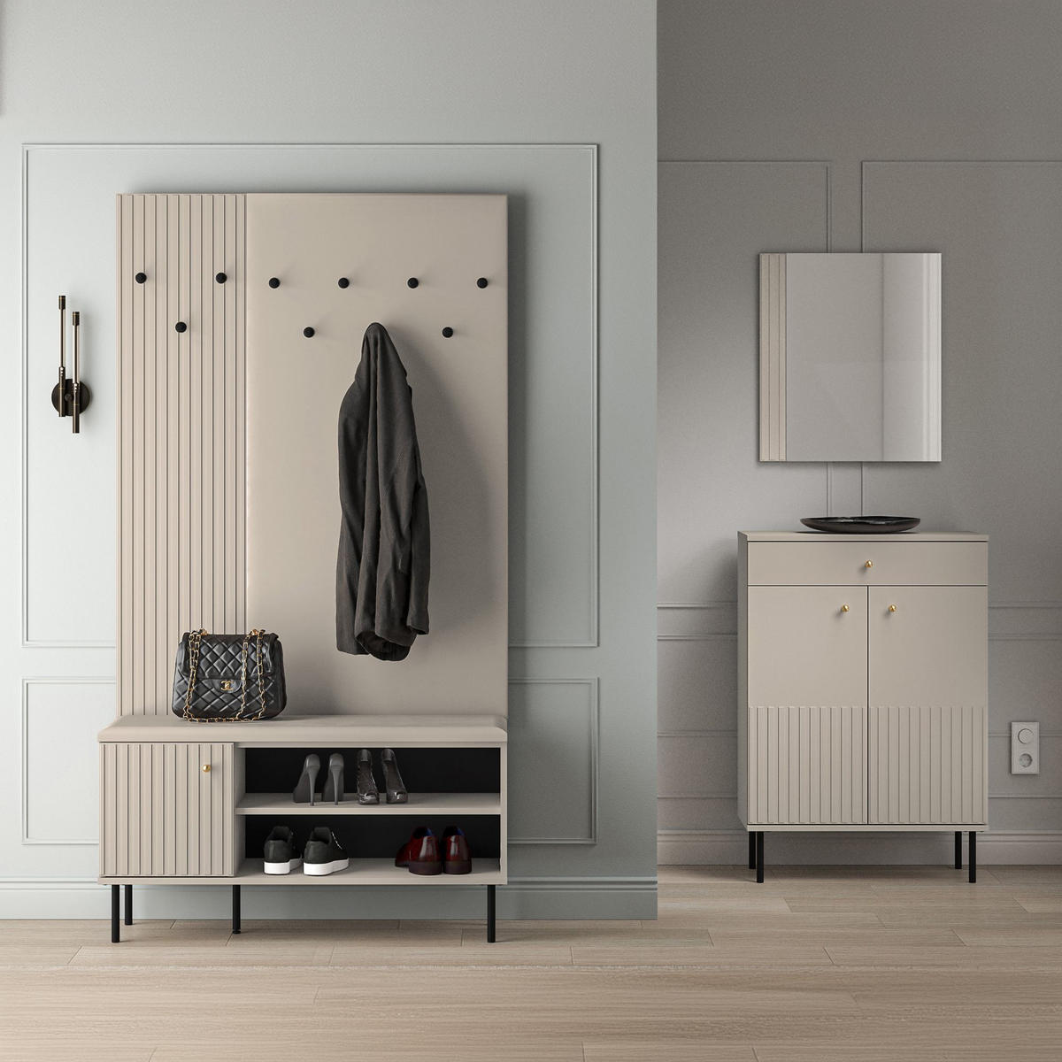 GARDEROBENPANEEL Gepolstert DROMA,Creme - Creme, Holzwerkstoff/Textil (68/137/3cm) - KONSIMO®
