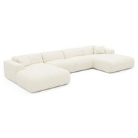WOHNLANDSCHAFT Gerippter Samt Creme 366cm - Creme, Textil (366/73/165cm) - Sia Home