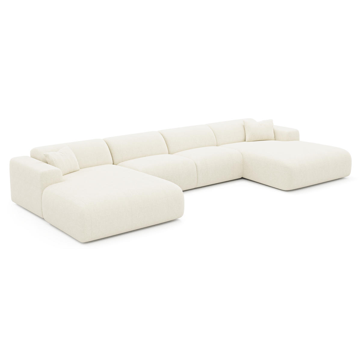 WOHNLANDSCHAFT Gerippter Samt Creme 366cm - Creme, Textil (366/73/165cm) - Sia Home