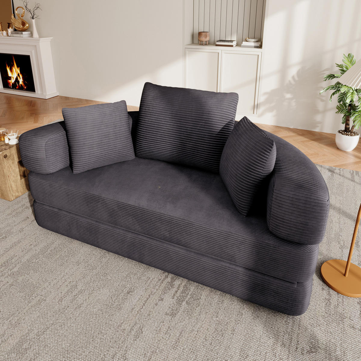 SOFABETT 2-in-1 173 x 176 cm Schwarz Cordstoff - Schwarz, Kunststoff (176/40/173cm) - Meubliv
