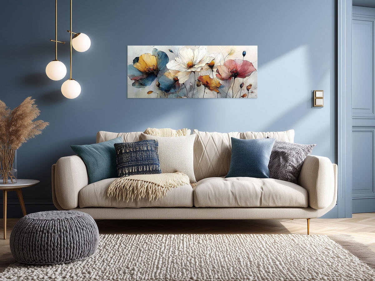 GLASBILD 125x50 cm Mohnblumen Kunst - Beige, Glas (125/50cm) - artissimo