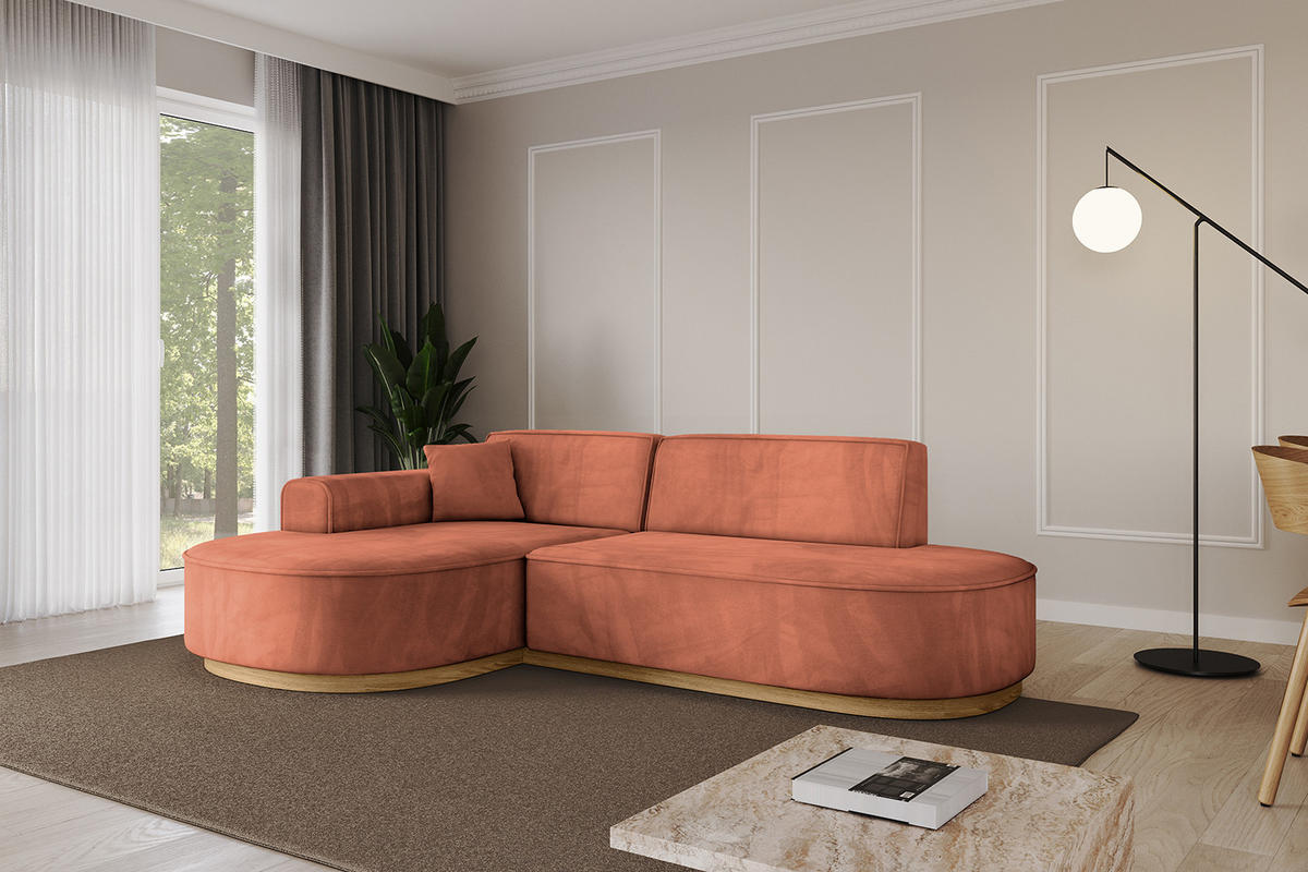 ECKSOFA Ottomane Links MARI-L1-v2 - 243x171x83 cm Koralle Velours - Koralle, Holzwerkstoff/Textil (243/171cm) - ALTDECOR