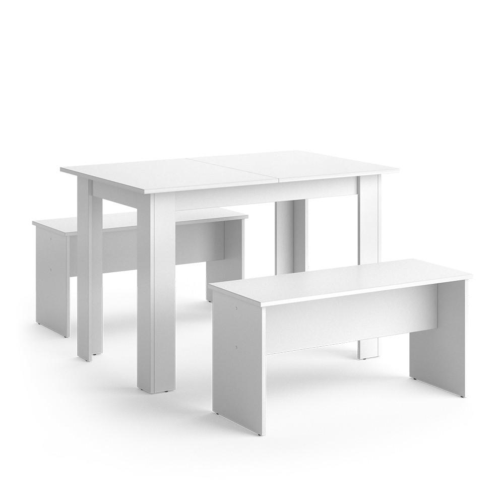 ESSTISCH SET Sentio Weiß 110 x 70 cm mit 2 Bänken - Weiß, Holzwerkstoff (110/73/70cm) - Vicco