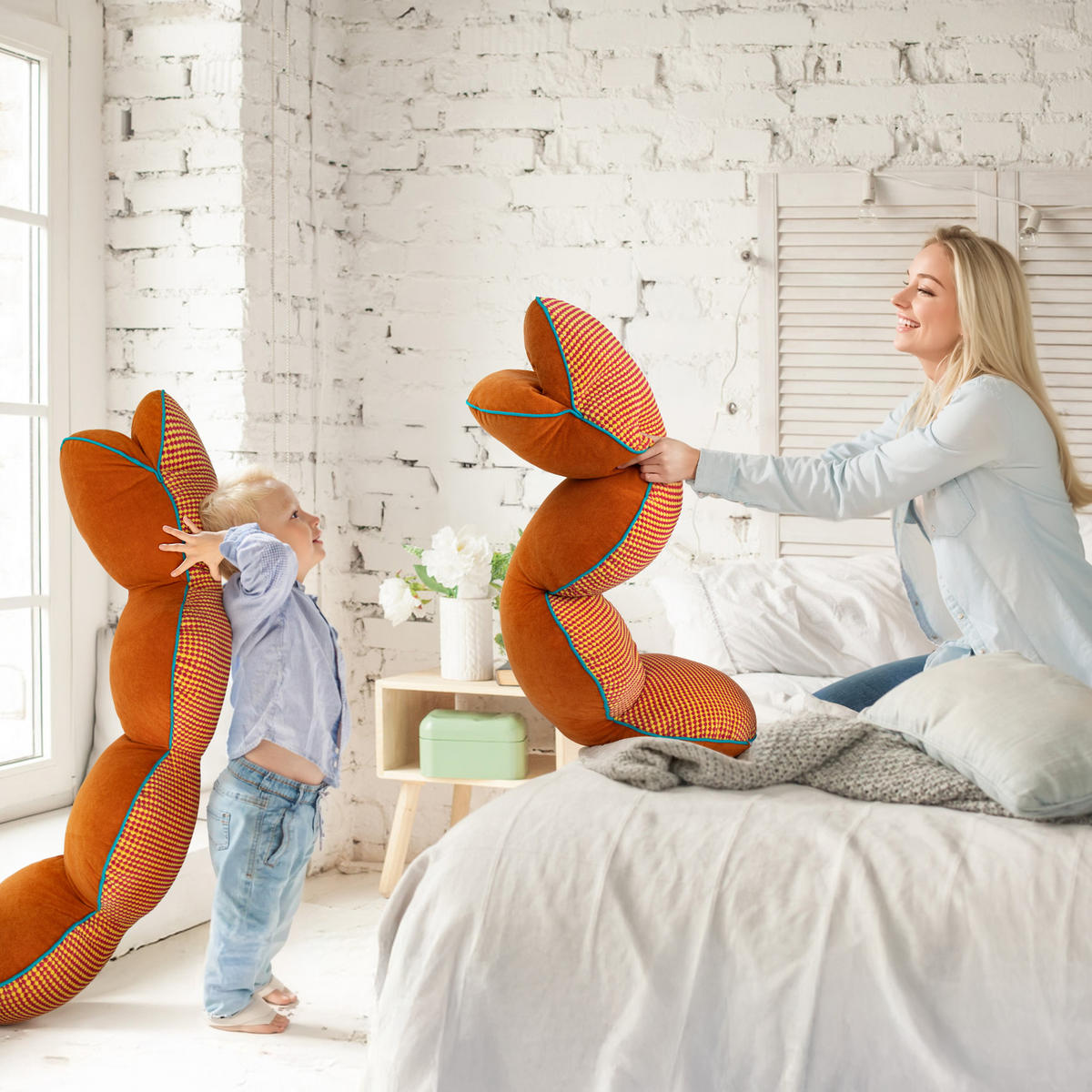 KISSEN süße Schlangenform orange 145cm - Orange, Textil (20/143cm) - Vercart