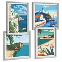 BILDER SET 4er Set - 50x50 cm & 40x60 cm Silberner Rahmen - Touristische Küstenlandschaften - Silberfarben, Kunststoff (50/50cm) - TULUP
