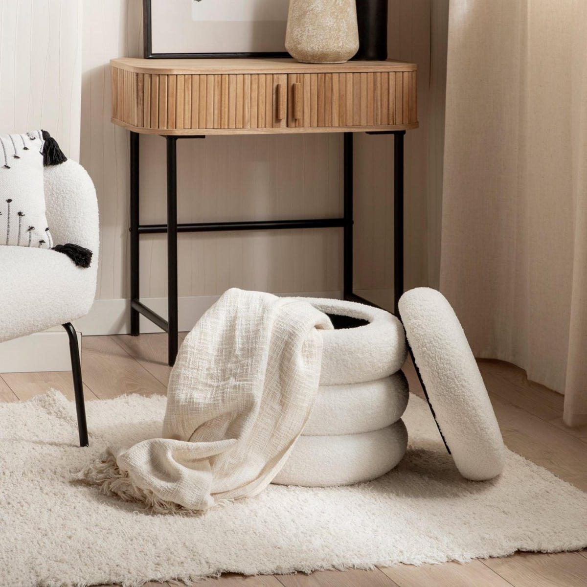 POUF Roma Weiß 40 cm x 42 cm - Weiß, Textil (40/42/40cm)