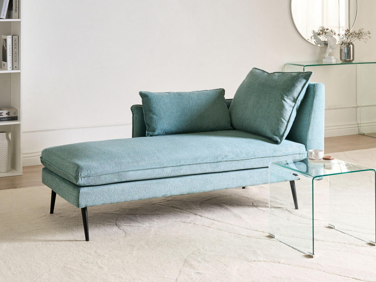 ČALOUNĚNÉ LEHÁTKO CHAISE LONGUE PRAVOSTRANNÉ Látka Světle modré Yerres - modrá/černá, textil (168/79/87cm) - Beliani