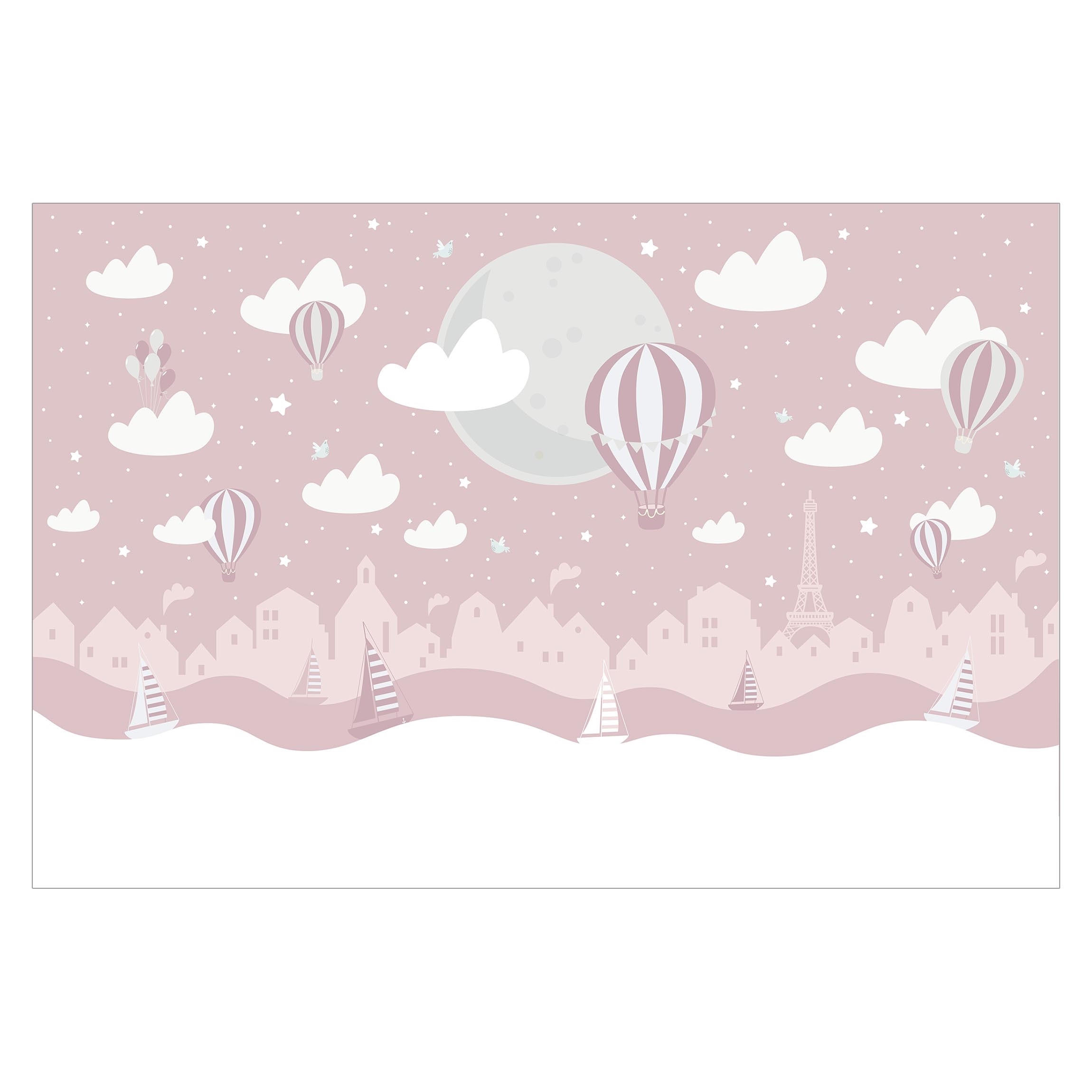 FOTOTAPETE Paris mit Sternen und Heißluftballon in Rosa 288/190 cm - Rosa, Papier (288/190cm) - Bilderwelten